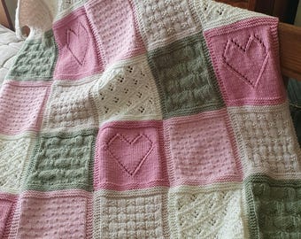 Pretty Patchwork Baby Blanket Knitting Pattern: Textured Knit, DK Yarn (PDF Download)