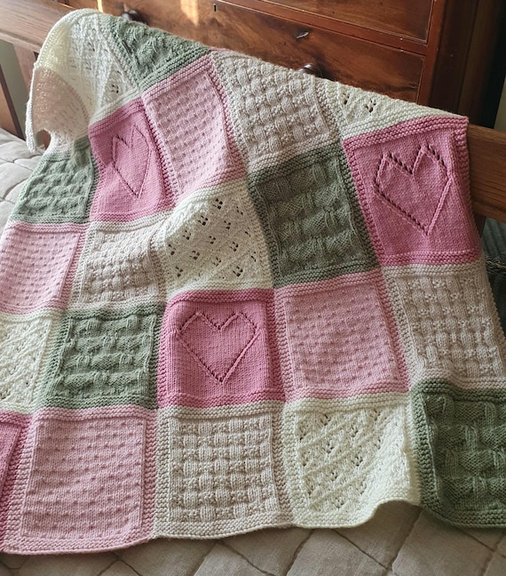 Pretty Patchwork Baby Blanket Knitting Pattern: Textured Knit, DK Yarn (PDF Download)