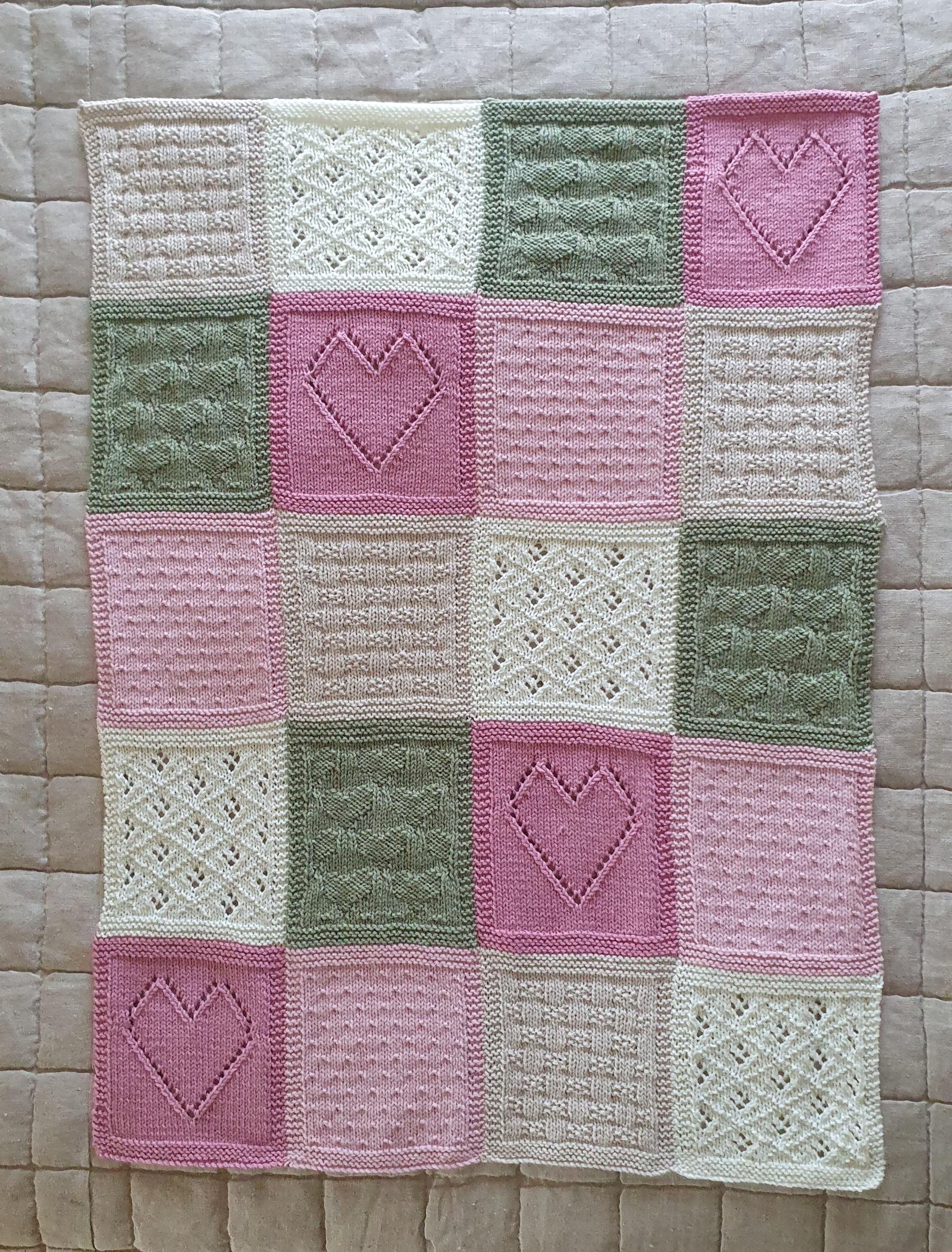 かわいいパッチワークベビーブランケットの編み図：テクスチャード