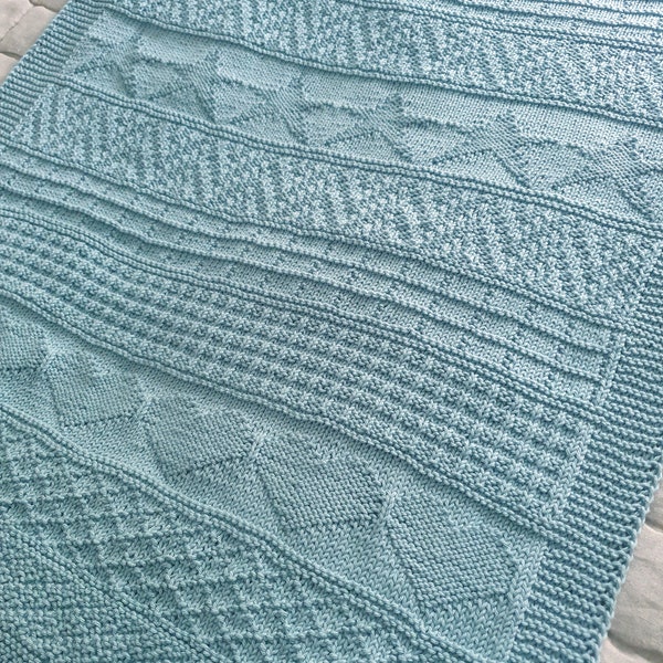 Hearts and Stars baby blanket knitting pattern - instant download