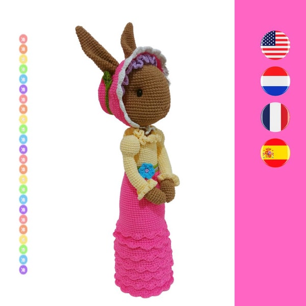 Isabella The Easter Bunny crochet pattern - Isabella De Paashaas haakpatroon - Motif crochet Lapin de Pâques -Conejo Pascua patrón ganchillo