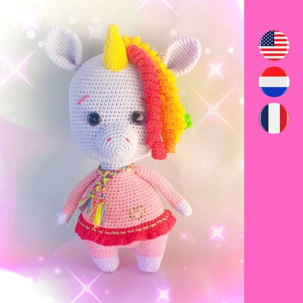 Elisa The Unicorn crochet pattern - Eenhoorn haakpatroon - Modèle de crochet pour licorne