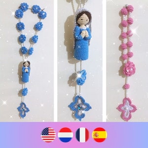 Patrón de rosario de pared a crochet - Rosario amigurumi - Rosario católico a crochet - Patrón de la Virgen María a crochet - Patrón de cruz a crochet