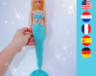 Barbie mermaid tail crochet pattern - Zeemeerminstaart haakpatroon - Modèle crochet Queue sirène - Cola sirena patrón ganchillo - Häkeln