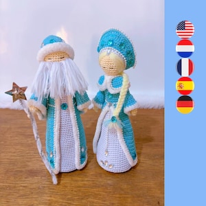 Grandfather Frost & Snow Maiden crochet pattern - Father Christmas crochet pattern - Easy Christmas crochet pattern - Amigurumi crochet