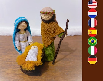 Heilige familie digital Kerst stal haakpatroon in Nederlands