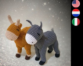 Nativity ox & donkey crochet pattern - Kerststal os ezel haakpatroon - Presepe bue asino schema uncinetto