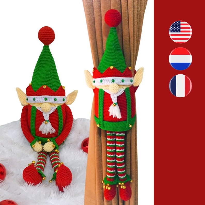Christmas Elf Gnome crochet pattern Kerst Elf Gnoom haakpatroon Modèle de crochet pour Elfe Gnome de Noël image 1
