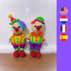 Charlie & Charlotte The Clowns crochet pattern - Clown doll crochet pattern - Amigurumi clown DIY - Easy clown crochet pattern