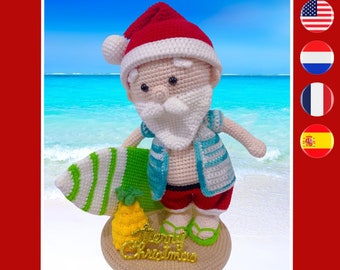 Tropical Santa crochet pattern - Tropische Kerstman haakpatroon - Patrón ganchillo Papá Noel tropical - Modèle crochet Père Noël tropical