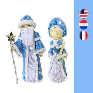 Grandfather Frost & Snow Maiden crochet pattern - Vader Kerst haakpatroon - Modèle de crochet pour Grand-père Givre Fille des Neiges
