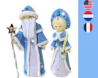 Grandfather Frost & Snow Maiden crochet pattern - Vader Kerst haakpatroon - Modèle de crochet pour Grand-père Givre Fille des Neiges