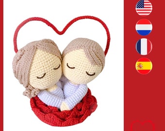 Valentine Sweethearts couple crochet pattern - Valentijns koppel haakpatroon - Modèle crochet couple Valentine - Patrón de ganchillo