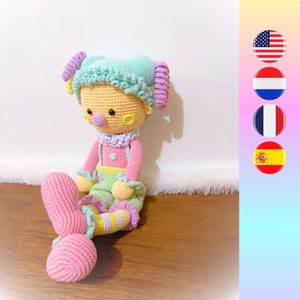 Lola, Clown Edition crochet pattern - Clown crochet pattern - Pastel clown crochet pattern - Easy amigurumi clown pattern - Clown in pastel