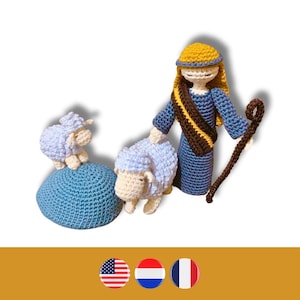 Nativity Shepherd with Sheep crochet pattern Herder met schapen haakpatroon Modèle de crochet du berger avec ses moutons image 1