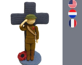 For The Fallen Guardian soldier cross poppy crochet pattern - Soldaat met kruis haakpatroon - Soldat avec croix au crochet