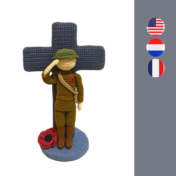 For The Fallen Guardian soldat croix motif coquelicot au crochet - Soldat met kruis haakpatroon - Soldat avec croix au crochet