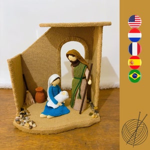 Wzór na szopkę Sagrada Familia - Wzór na Świętą Rodzinę - Wzór na amigurumi z okazji Bożego Narodzenia - Szopka ze stajenką