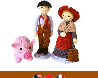 Julius & Maria farmers and pig crochet pattern - boer en boerin met varken haakpatroon - fermiers avec cochon modèle de crochet