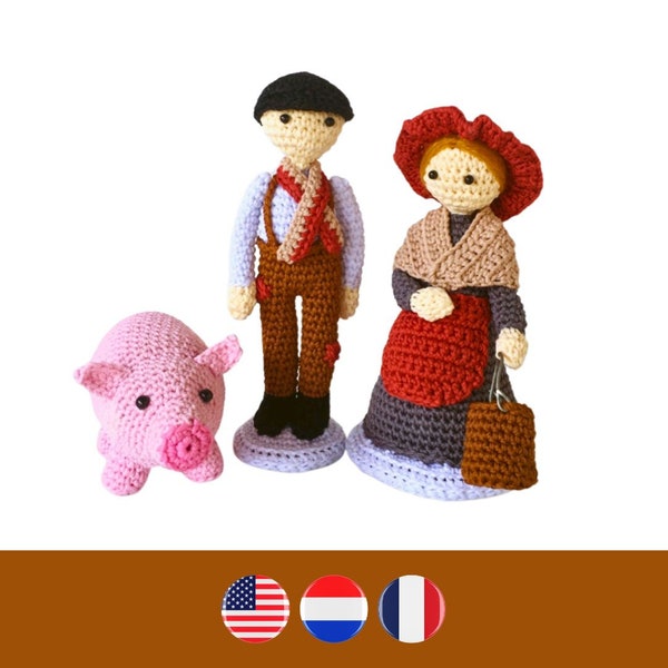 Julius & Maria farmers and pig crochet pattern - boer en boerin met varken haakpatroon - fermiers avec cochon modèle de crochet