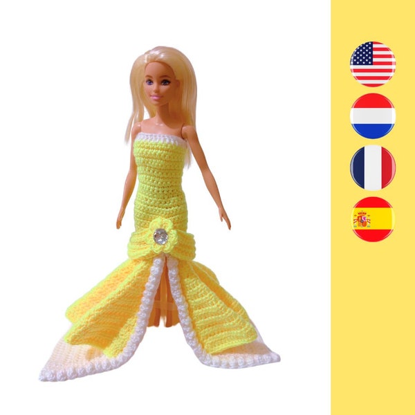 Florentina Barbie Dress crochet pattern - Barbie jurk haakpatroon - Modèle de crochet Robe de Barbie - Vestido de Barbie patrón de ganchillo