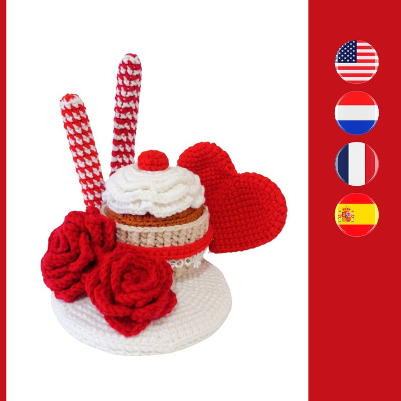Be My Valentine cupcake crochet pattern Valentijns cupcake haakpatroon Modèle de crochet Valentin Patrón de ganchillo Valentín image 1