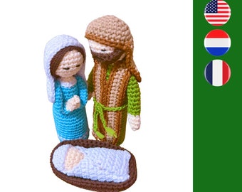 Mini Nativity Set crochet pattern - Mini kerststalletje haakpatroon - Mini crèche au crochet