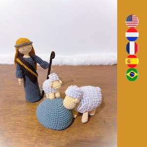 Nativity Shepherd with Sheep crochet pattern - Sheep and shepherd crochet pattern - Christmas crochet pattern - Nativity crochet pattern