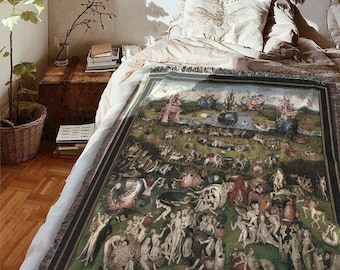 Woven Art Blanket Tapestry | The Garden Of Earthly Delights - Hieronymus Bosch Cozy Cotton Throw | Classic Art Aesthetic | Living Room Decor