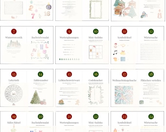 Rätsel Adventskalender zum Ausdrucken – 24 Tage Rätselspaß | DIY Adventskalender zum Ausschneiden | Digitaler Download PDF DINA4 DINA5