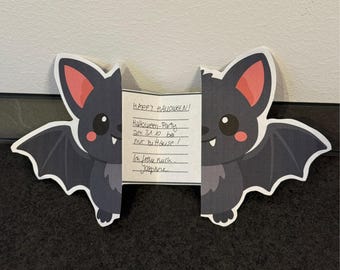 Printbare Halloween-uitnodiging | Uitklapbare kaart met vleermuis | Feestuitnodiging | Download PDF in DIN A4- en US Letter-formaat