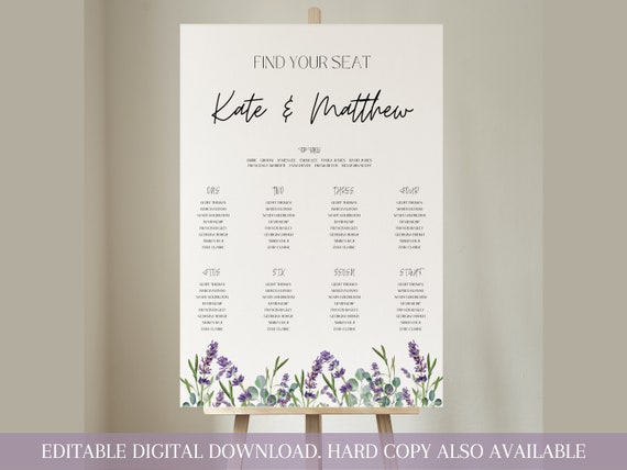 Editable Digital Download Wedding Seating Chart Wedding - Etsy