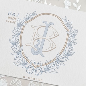 Wedding Crest BJ/JB Monogram Logo Design, B&J Wedding Initials with Floral Crest | Instant Download SVG Png