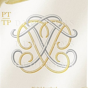May include: A gold and silver monogram with the letters PT intertwined. The letters are on a white background with a gold border. The text "Digital download DUOGRAMS" is at the bottom of the image.