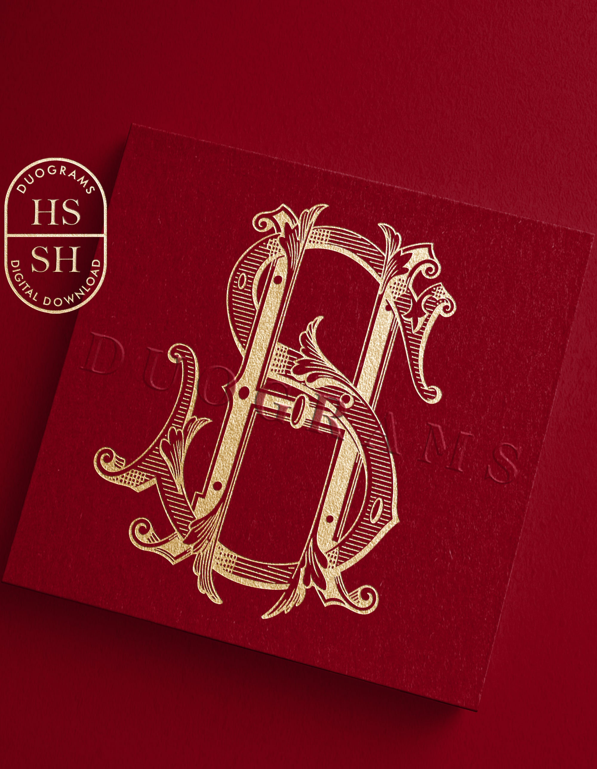 HS SH Vintage Wedding Monogram Logo Design H S Two Letter Monogram