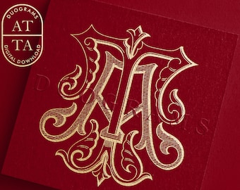 AT TA Vintage Wedding Monogram Logo Design A T Two Letters Monogram SVG Digital Download + 2 Free Wreath