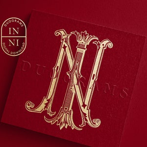 Vintage Monogram Logo IN or NI Two Letter Monogram I N Wedding Initials ...