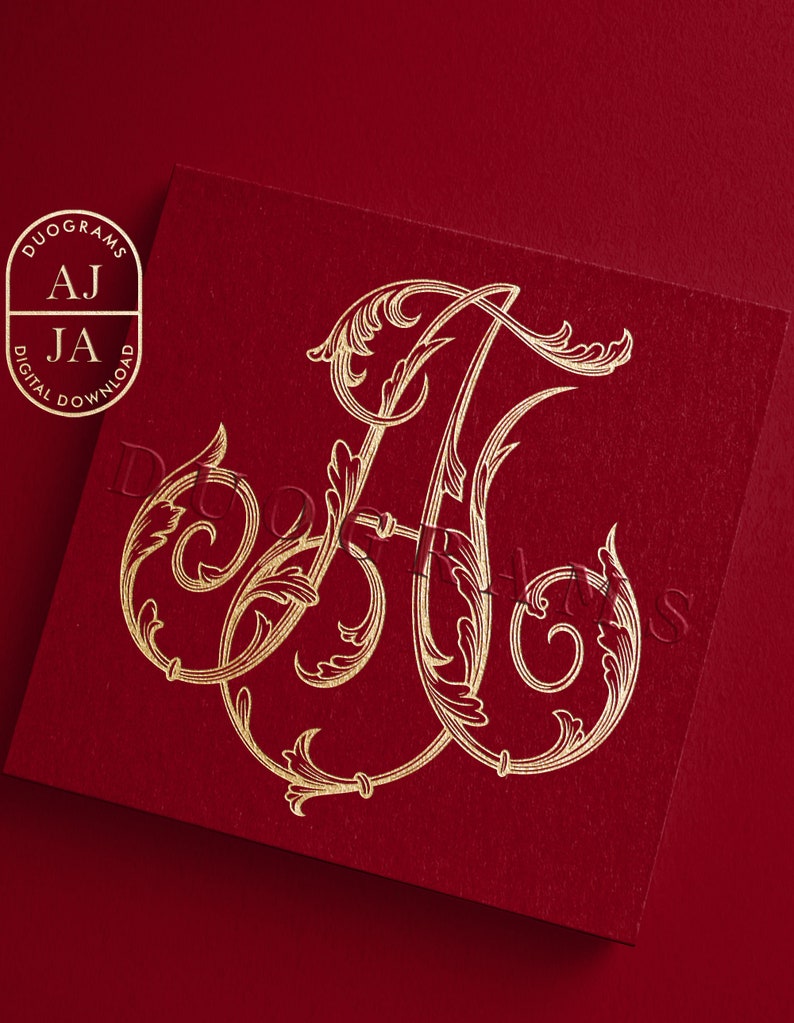 Vintage Wedding Monogram Logo AJ or JA Two Letter Monogram A J Wedding ...