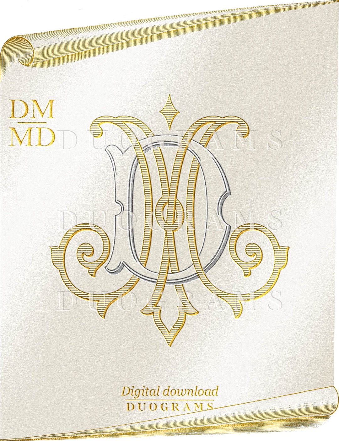 Vintage Wedding Monogram Logo MD DM Duogram M D Intertwined Monogram ...