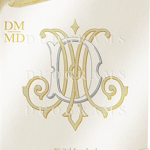 Vintage Wedding Monogram Logo MD DM Duogram M D Intertwined Monogram - Digital Download D M