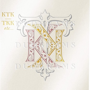 Interlocking 3 Letter Monogram KTK or TKK or KTT Wedding Monogram Logo Design K T K Wedding initials Svg & Png Instant Download