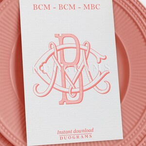 3 Letter Wedding Monogram Logo BCM or CMB or MBC Interlocking Monogram ...