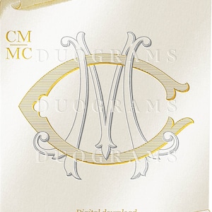 Vintage Wedding Monogram Logo CM  interlocking monogram MC Wedding initials SVG & Png Instant Download, Bonus Wreaths Included