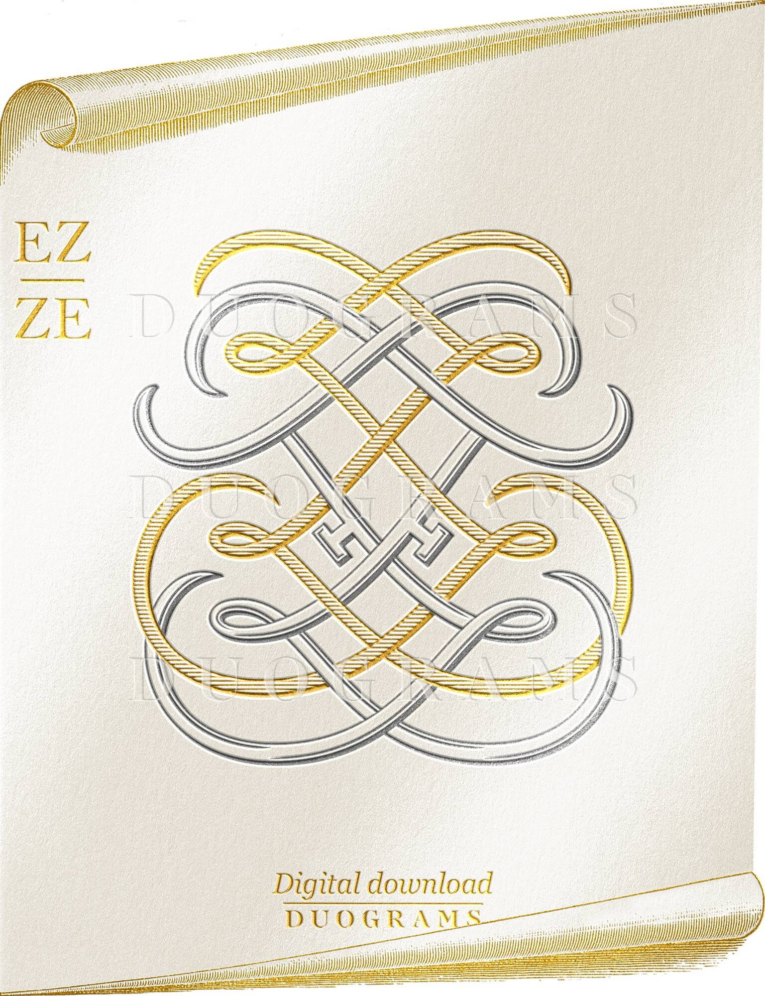 Wedding Monogram Logo Design EZ ZE Monogram Wreath SVG Digital Download E Z
