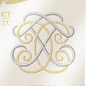 May include: A digital download of a monogram design featuring the letters CT and TC intertwined in a decorative, stylized font. The design is in gold and silver on a white background. The text "Digital download DUOGRAMS" is at the bottom of the image.