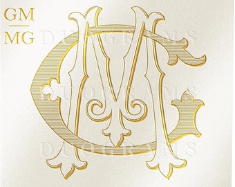 Plakat mg, gm, letters with heart Monogram, monogram wedding logo. Love na  wymiar • mg, ślub, Logo •