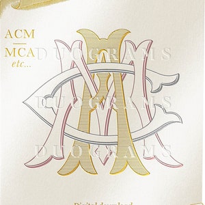 3 Buchstaben Hochzeitsmonogramm Logo ACM oder MCA oder CMA Ineinander greifendes Monogramm Design A C M Hochzeit InitialenSvg & Png Sofort Download