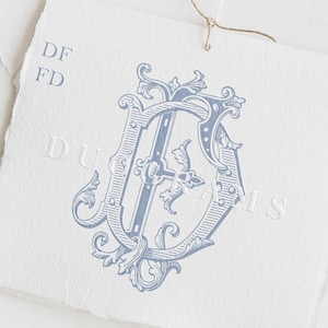 Diseño de logotipo de monograma vintage DF o FD de dos letras con iniciales de boda D F (SVG y PNG) Descarga digital