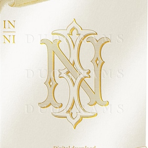 Logotipo de monograma de boda vintage NI IN Duogram I N Monograma entrelazado - Descarga digital N I