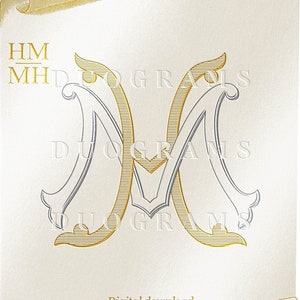 Chic Wedding Monogram Logo HM or MH  Two Letter Monogram Design M S Wedding initials SVG & Png Instant Download, Bonus Wreaths Included